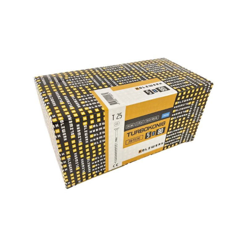 Tornillo Turbo Konig 5x80mm (3 pulgadas) 200 unidades Holzwerk