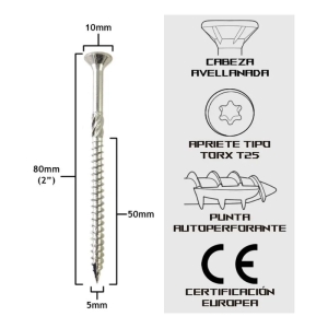 Tornillo Turbo Konig 5x80mm (3 pulgadas) 200 unidades Holzwerk