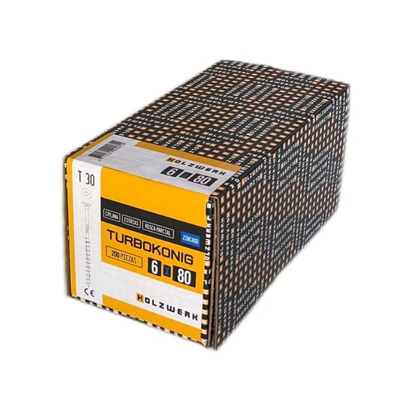 Tornillo Turbo Konig 6x80mm (3 pulgadas) 200 unidades Holzawerk