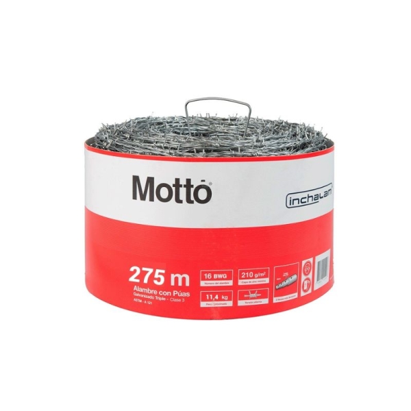Alambre de Púas Inchalam Motto estandar calibre BWG 16 x 275 metros Alambre de Púas Inchalam Motto estandar calibre BWG 16 x 275 metros