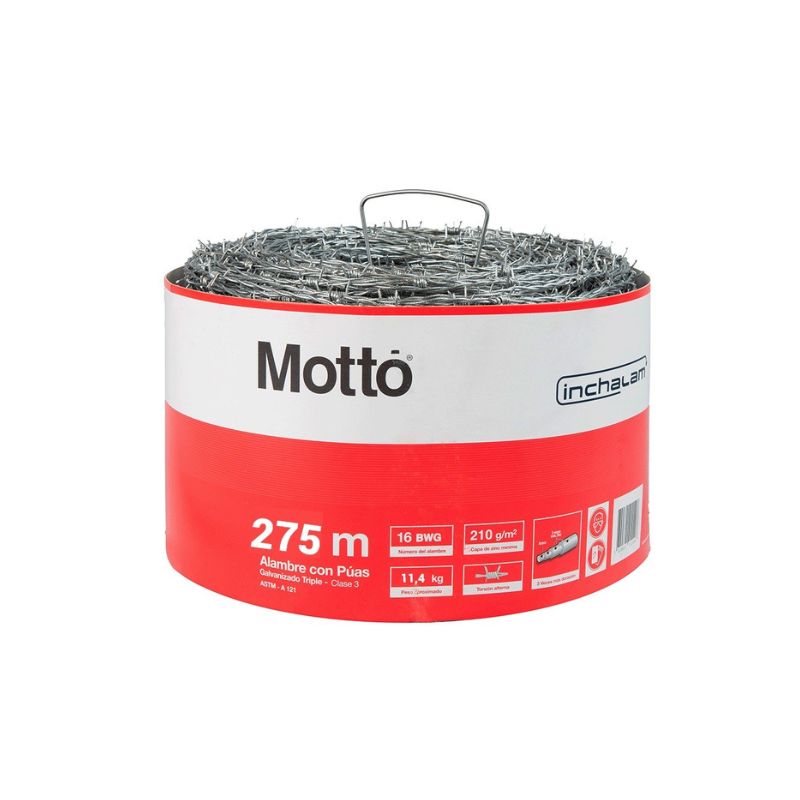 Alambre de Púas Inchalam Motto estandar calibre BWG 16 x 275 metros