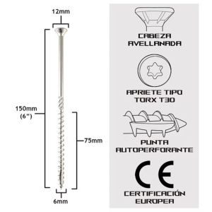 Tornillo Turbo Konig 6×150mm (5 pulgadas) 100 unidades Holzwerk