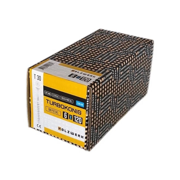Tornillo Turbo Konig 6x120mm (5 pulgadas) 100 unidades Holzwerk