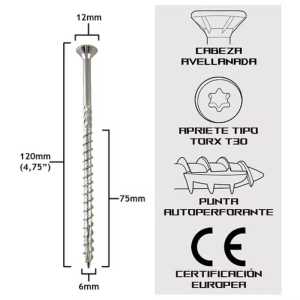 Tornillo Turbo Konig 6x120mm (5 pulgadas) 100 unidades Holzwerk