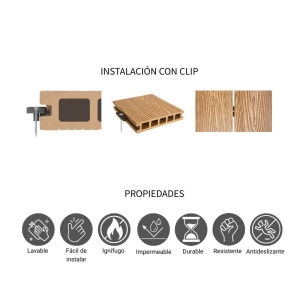 Piso deck terraza WPC madera gris 140x25x3000 mm - Imagen 4